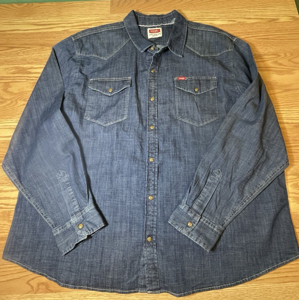 Wrangler Men's Long Sleeve Shirt Dark Blue Cowboy Wash Size 3XL 3XLarge NEW